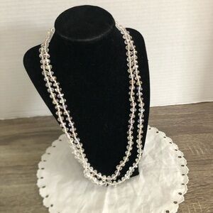 Vtg Hand Knotted Aurora Borealis Crystal Beaded Necklace